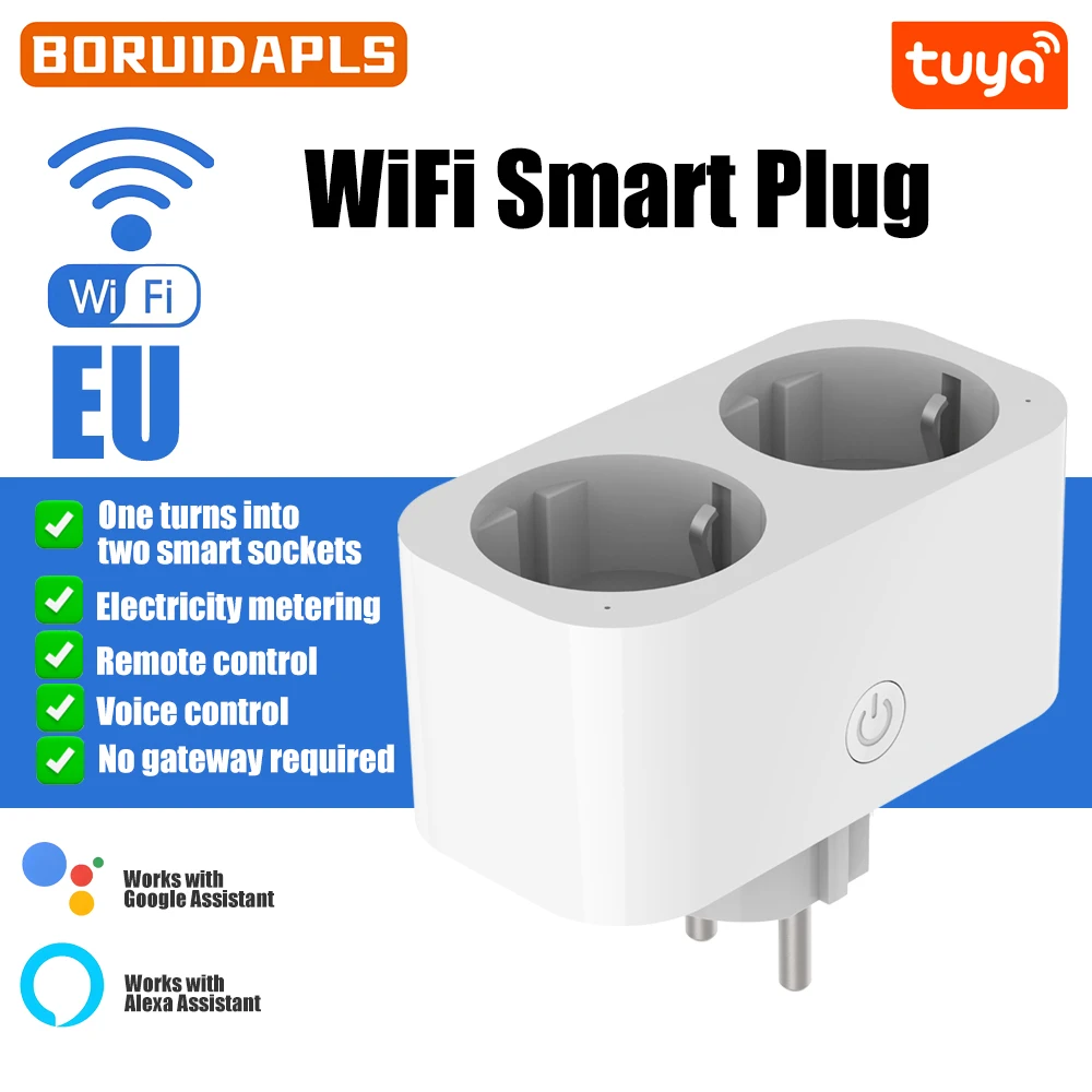 Timer Dual Outlet - BORUIDAPLS WLAN-Smart-Steckdose EU/KR-Stecker Intelligenter Doppelstecker |